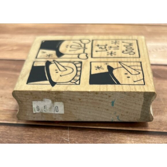 VINTAGE HTF GREAT IMPRESSIONS H159 LET IT SNOW WOOD MOUNTED RUBBER STAMP SNOWMAN - Picture 4 of 4